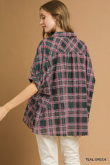 "Britt" Textured Plaid Blouse - The Katie Grace Boutique