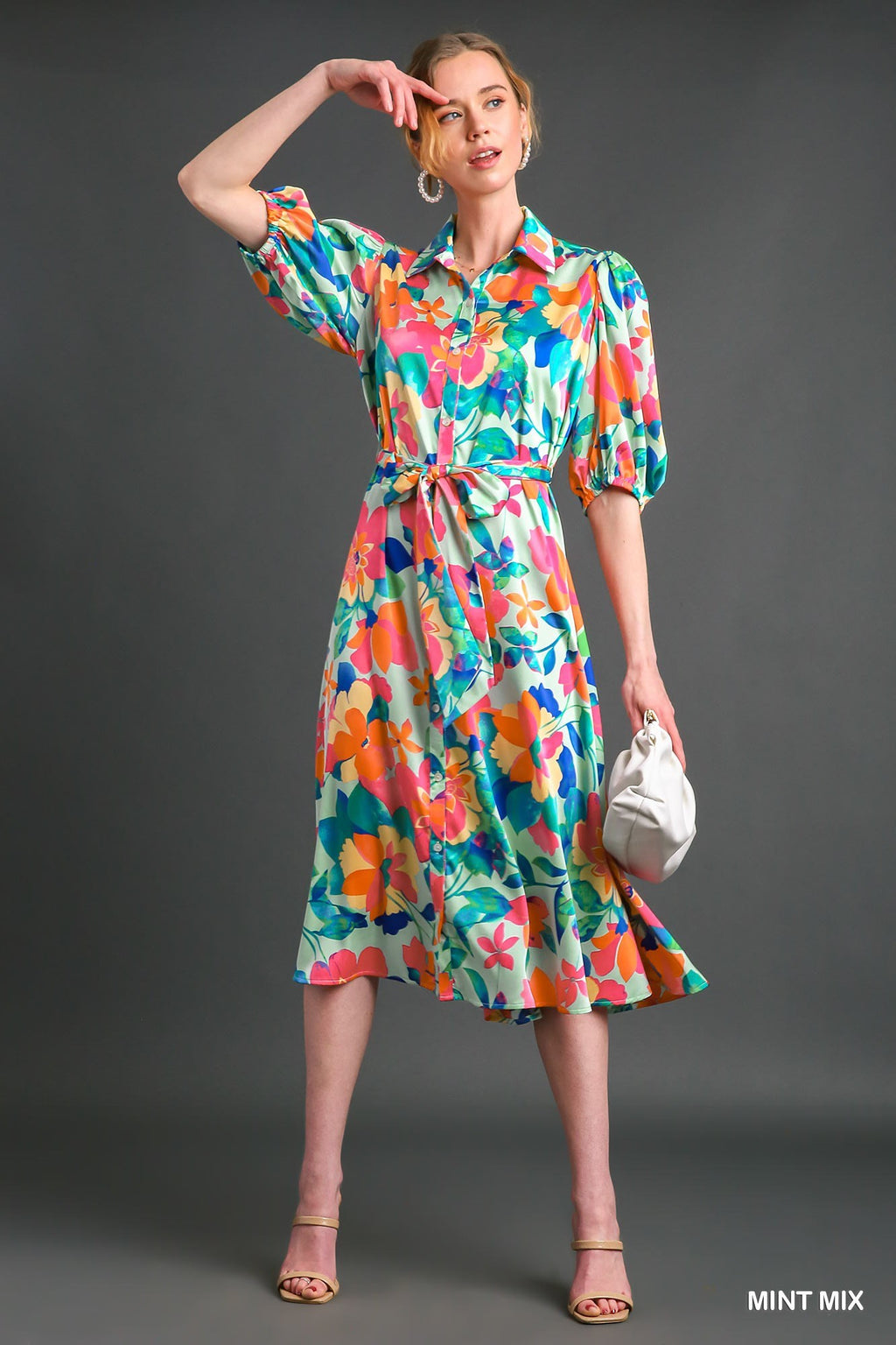 "Jane" Floral Satin Midi Dress - The Katie Grace Boutique