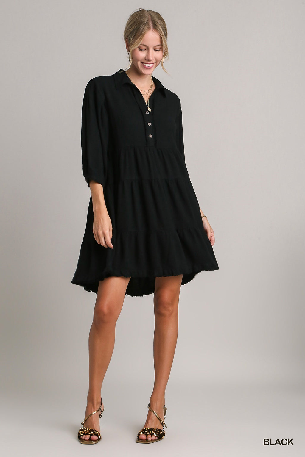 "Alivia" Linen Blend Dress, Black - The Katie Grace Boutique