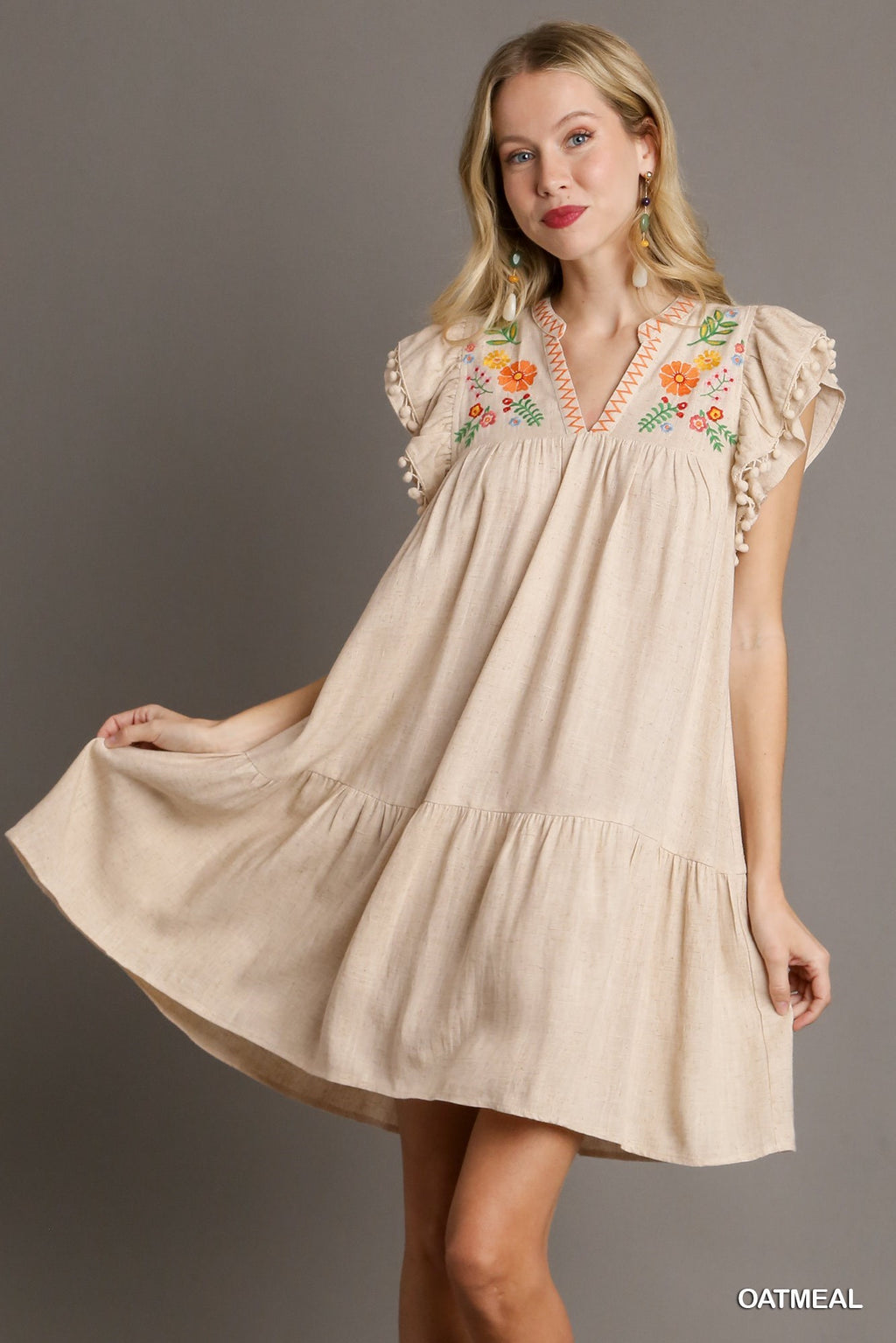 "Natalie" Embroidered Linen Dress