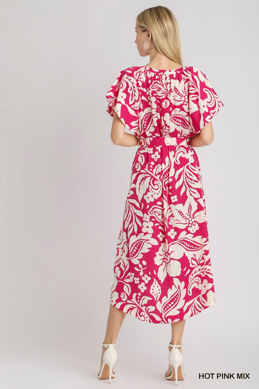 "Joy" Floral Midi Dress with Waist Tie