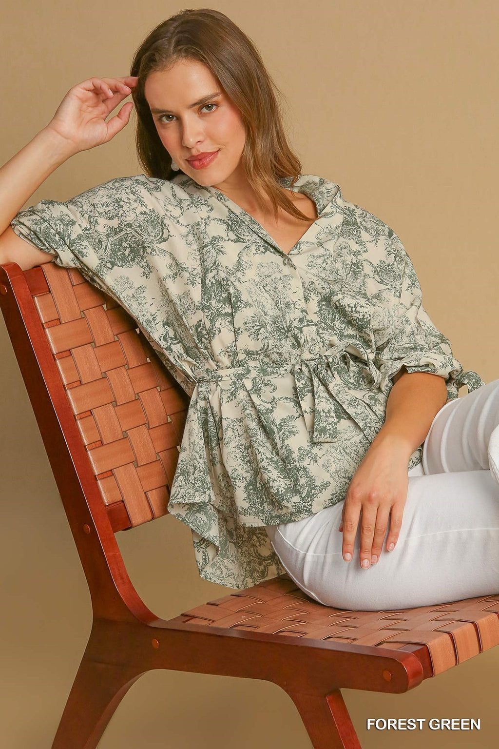 "Juliet" Toile Peplum Blouse, Sage - The Katie Grace Boutique