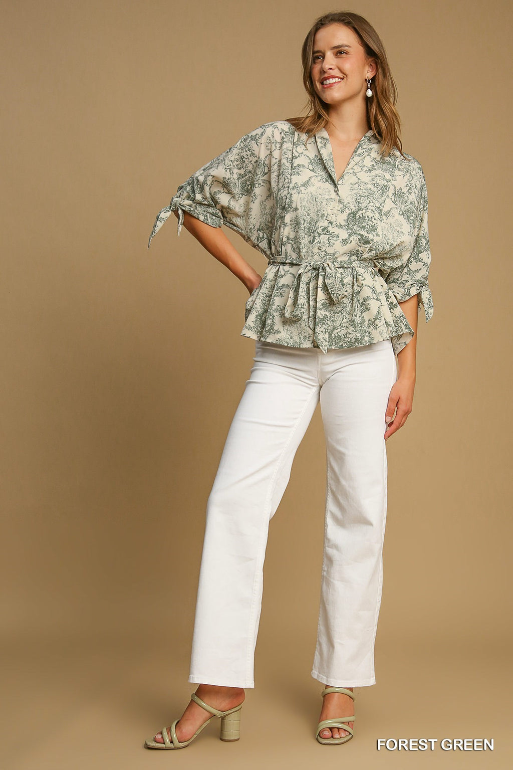 "Juliet" Toile Peplum Blouse, Sage - The Katie Grace Boutique