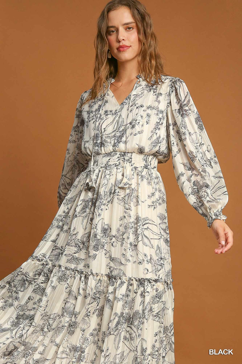 "Karina" Botanical Print Lurex Dress - The Katie Grace Boutique