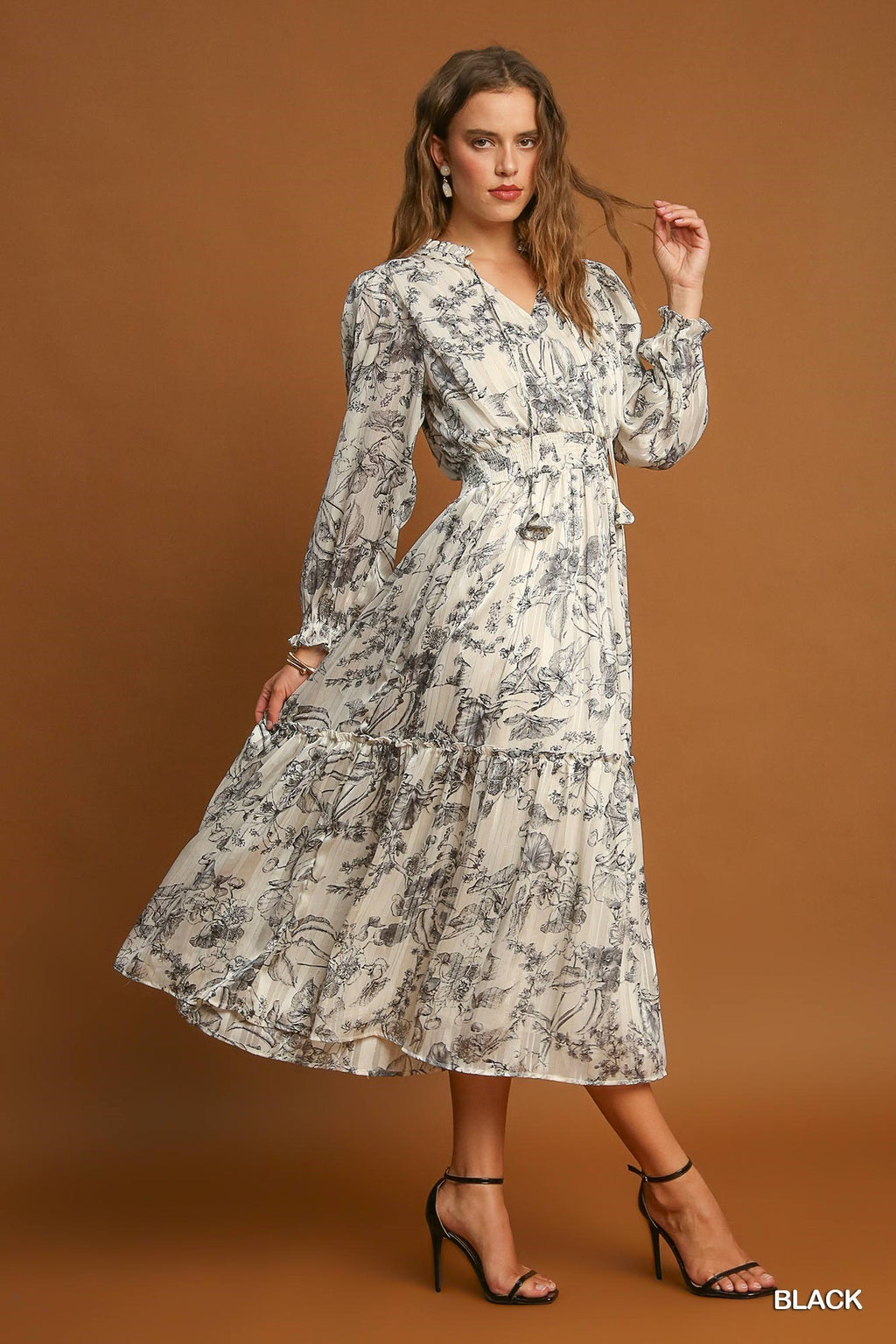 "Karina" Botanical Print Lurex Dress