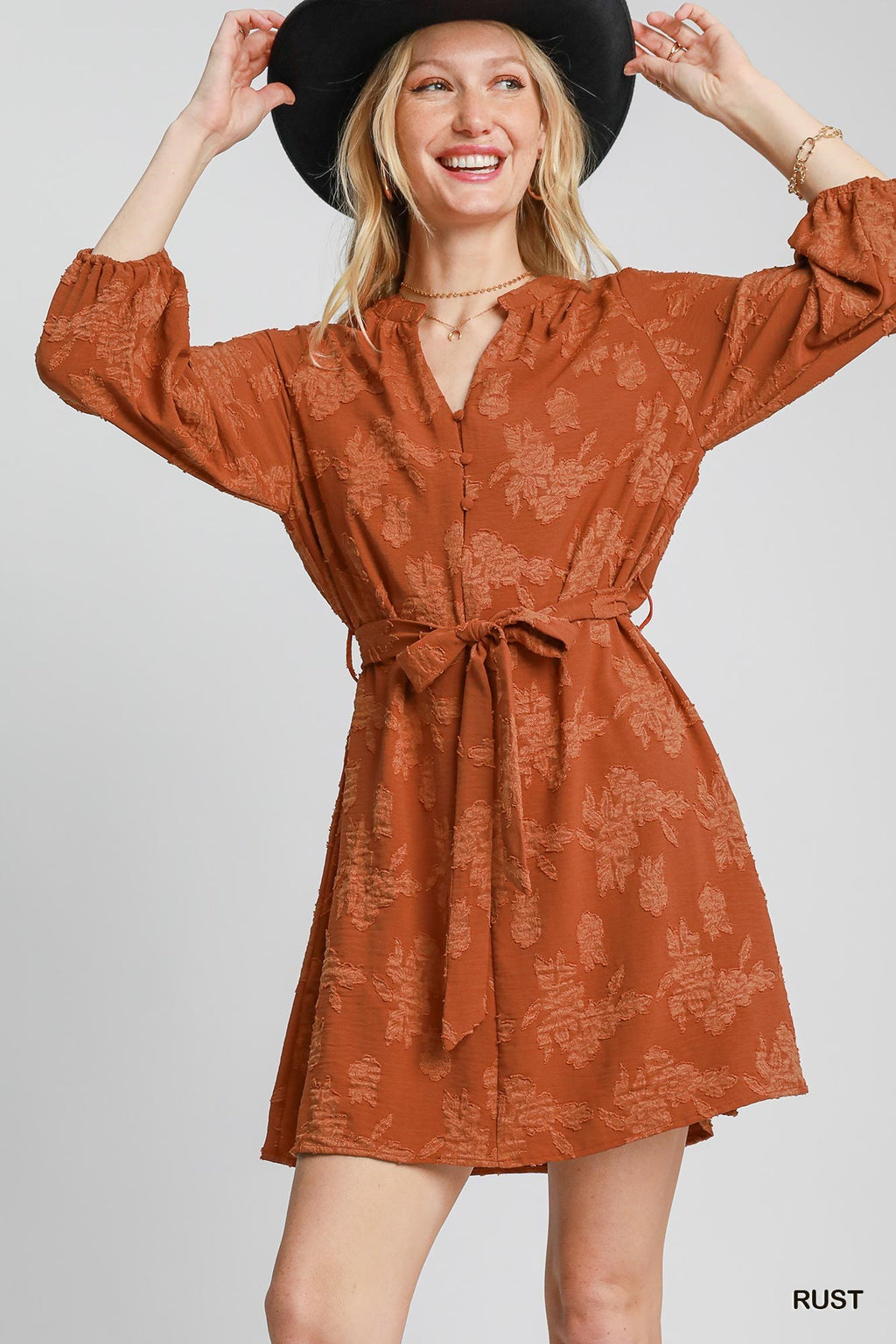 "Joanna" Tonal Floral Dress, Rust - The Katie Grace Boutique