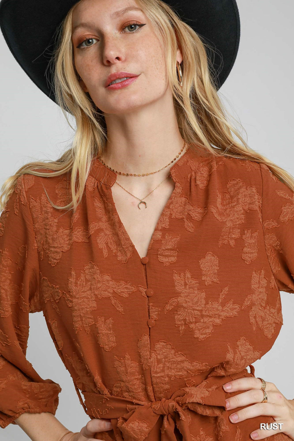 "Joanna" Tonal Floral Dress, Rust - The Katie Grace Boutique