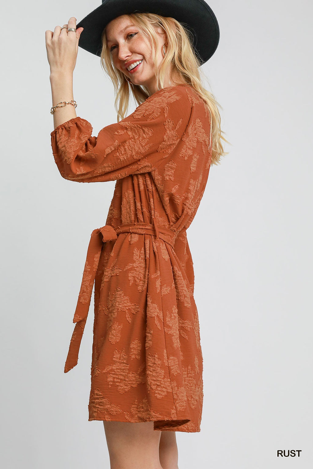 "Joanna" Tonal Floral Dress, Rust - The Katie Grace Boutique