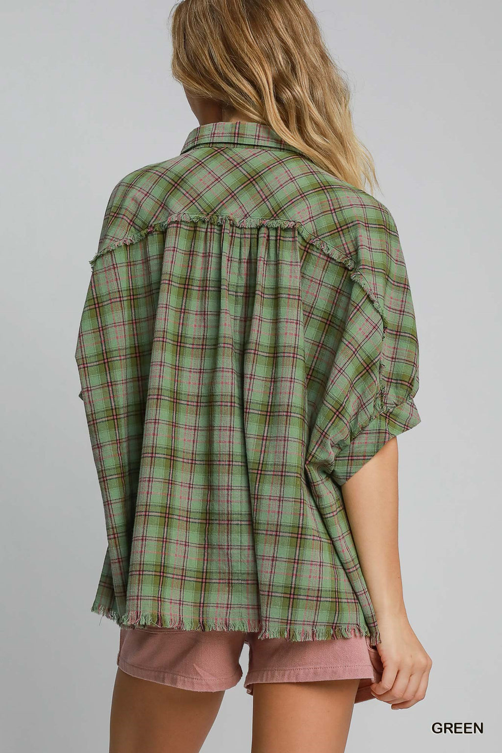 "Sylvie" Dolman Sleeve Plaid Blouse, Green - The Katie Grace Boutique