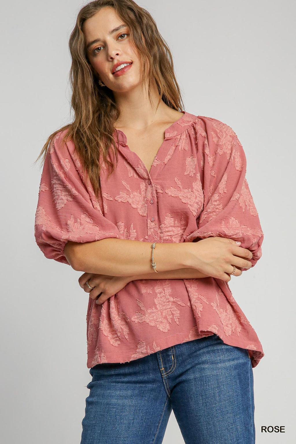 "Leia" Tonal Floral Blouse - The Katie Grace Boutique