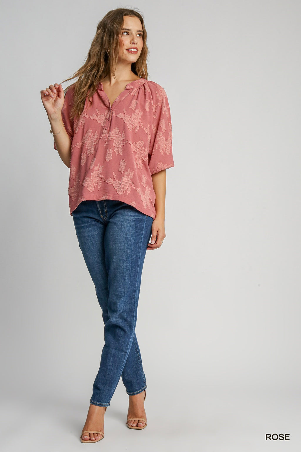 "Leia" Tonal Floral Blouse - The Katie Grace Boutique