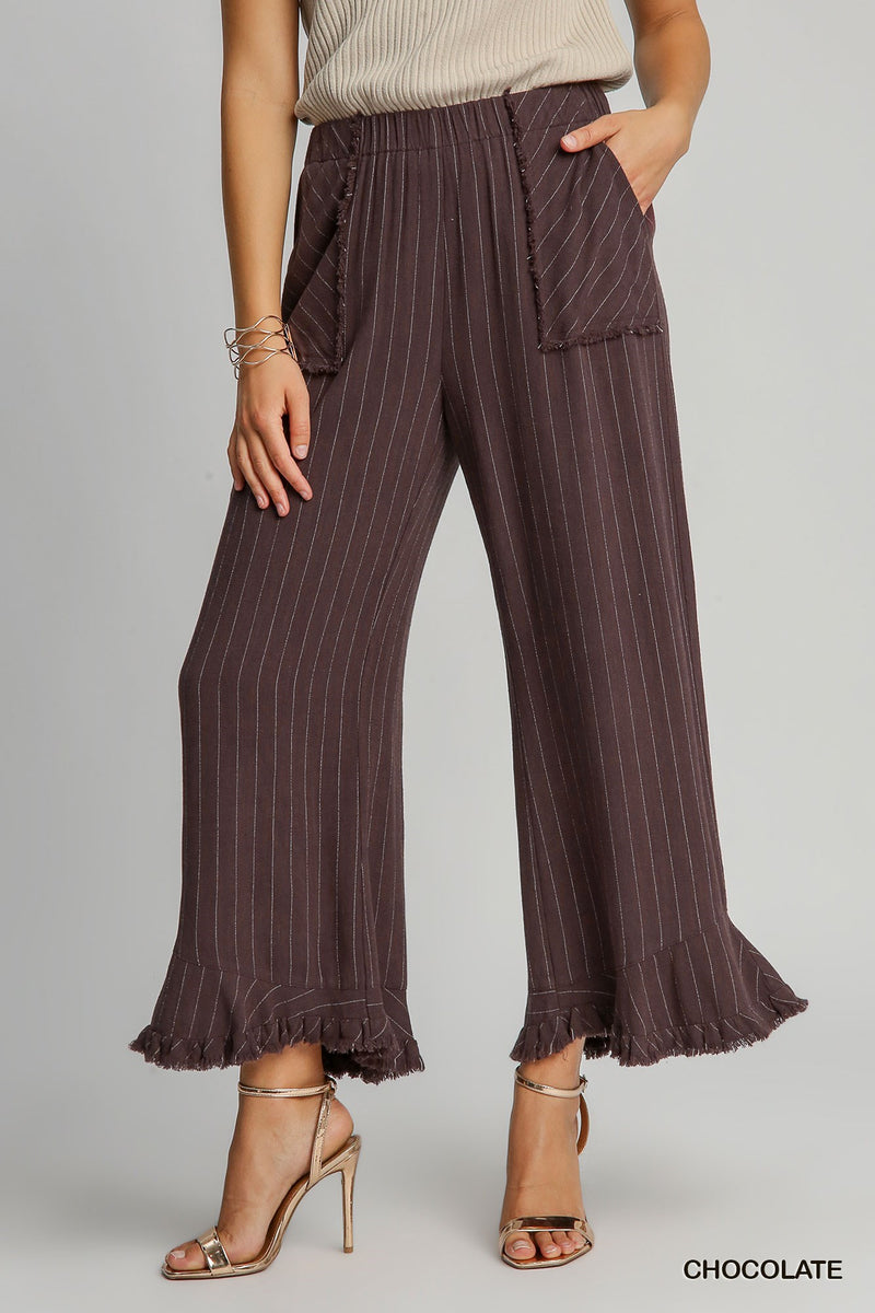 "Lainey" Pinstriped Linen Blend Pants - The Katie Grace Boutique