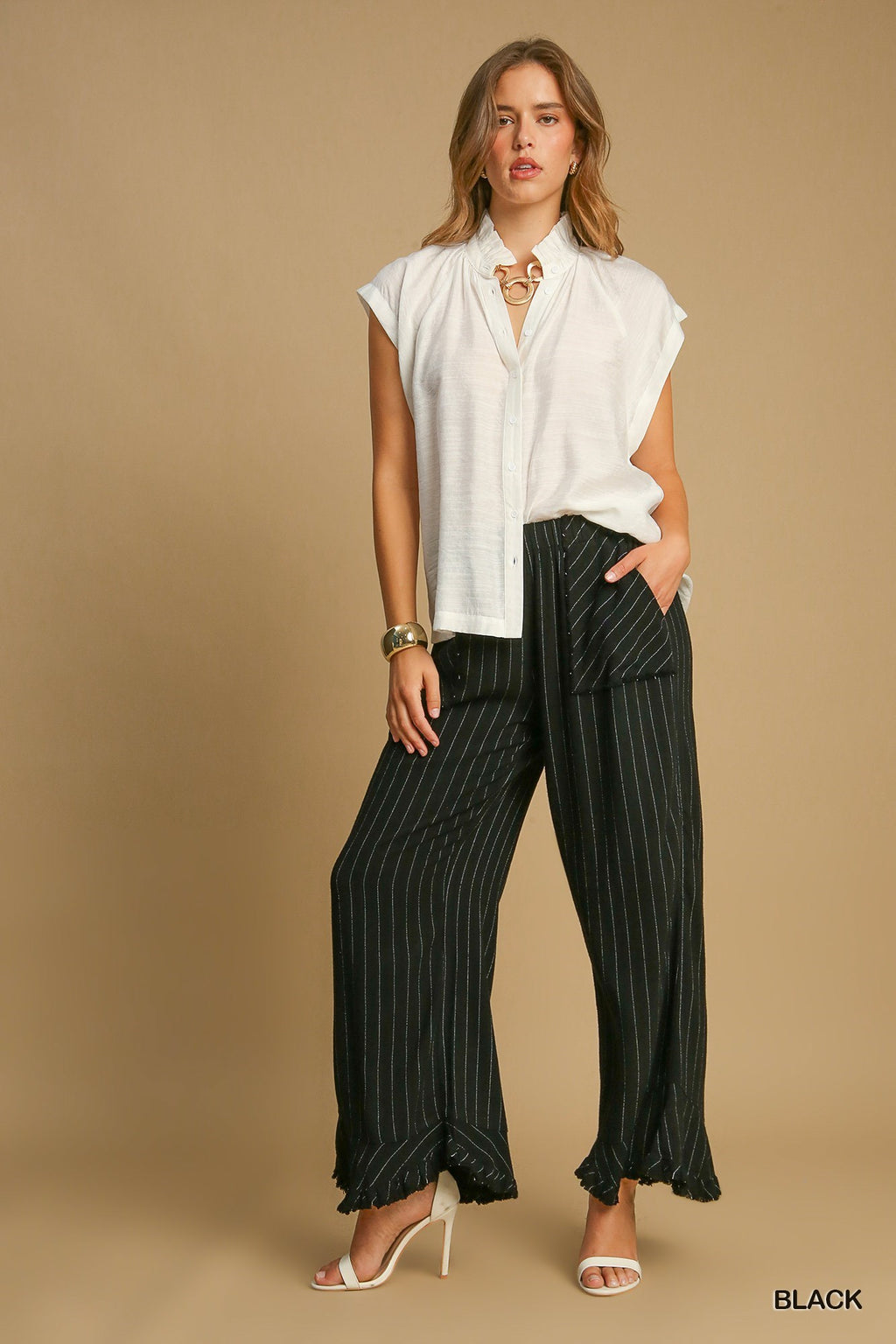 "Rachel" Pin Stripe Linen Blend Pants, Black - The Katie Grace Boutique