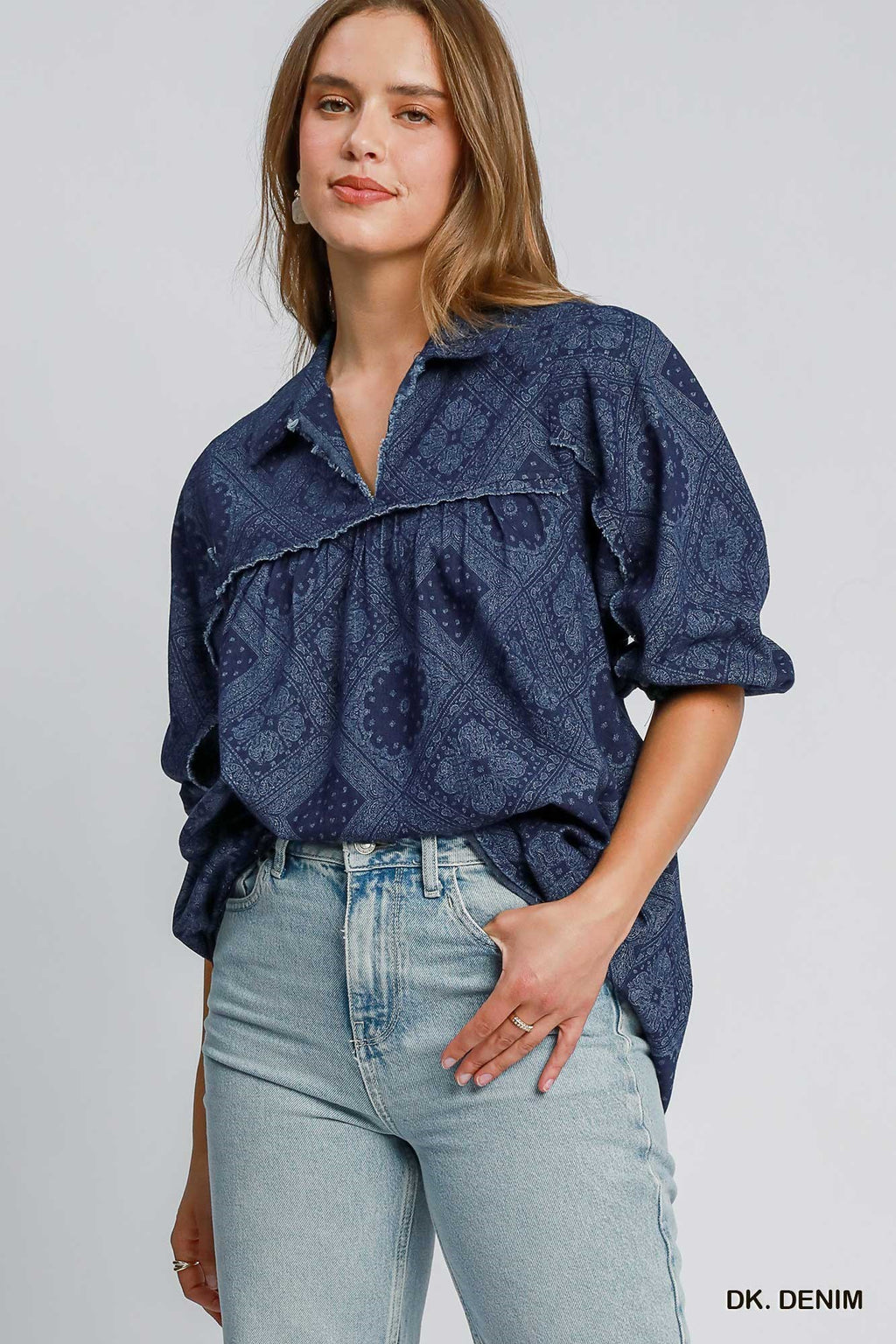 "Kiara" Denim Top - The Katie Grace Boutique