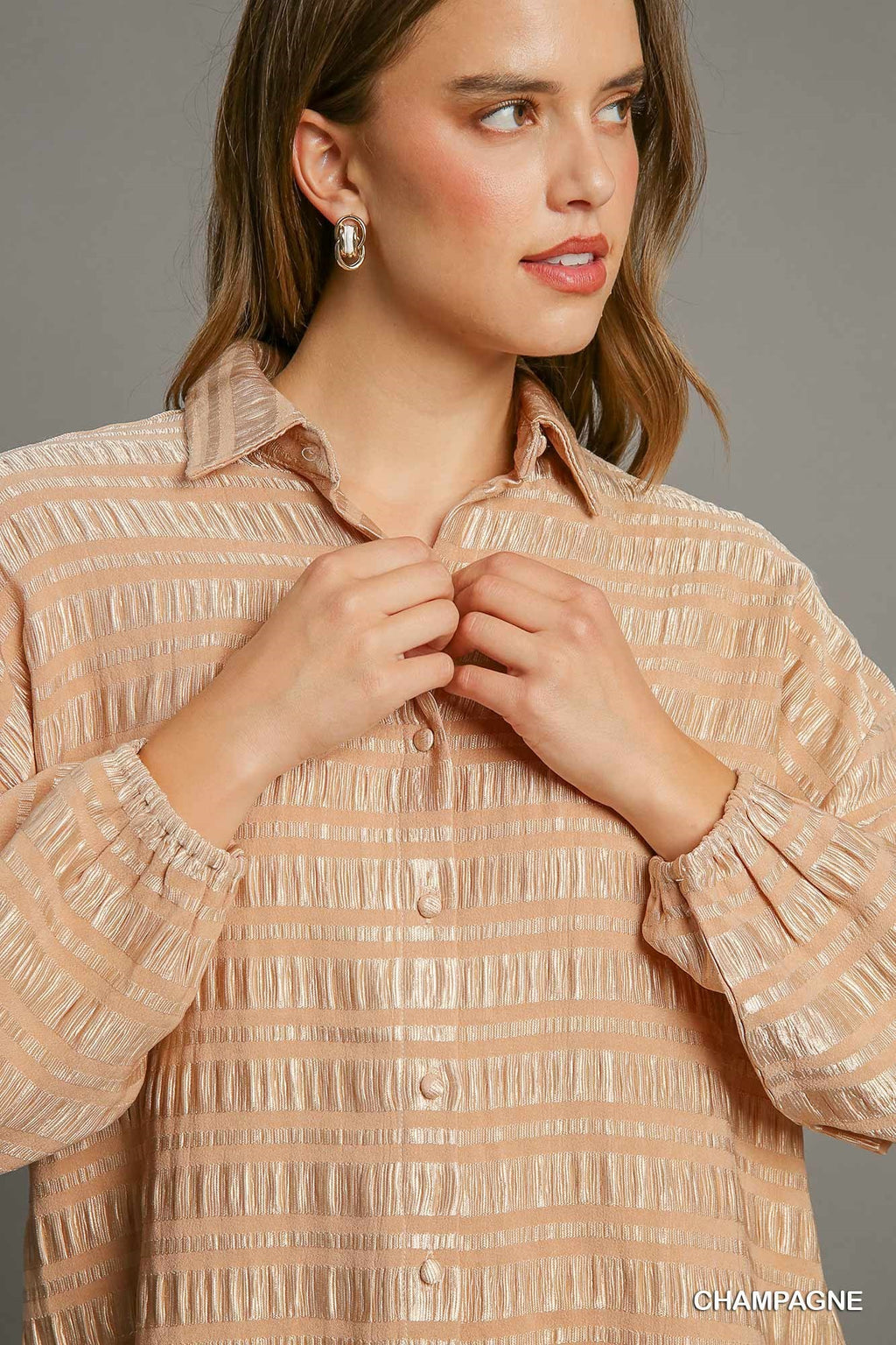 "Maya" Textured Button Down Blouse, Olive - The Katie Grace Boutique