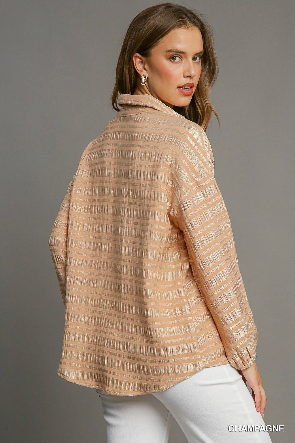 "Maya" Textured Button Down Blouse, Olive - The Katie Grace Boutique