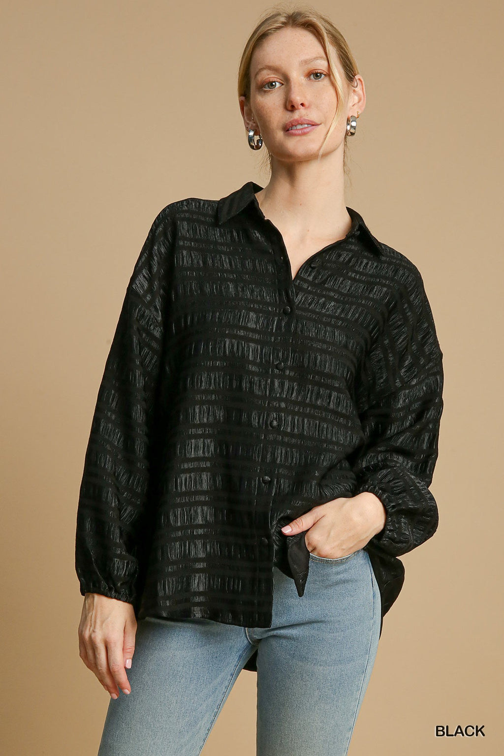 "Maya" Textured Velvet Blouse, Black - The Katie Grace Boutique