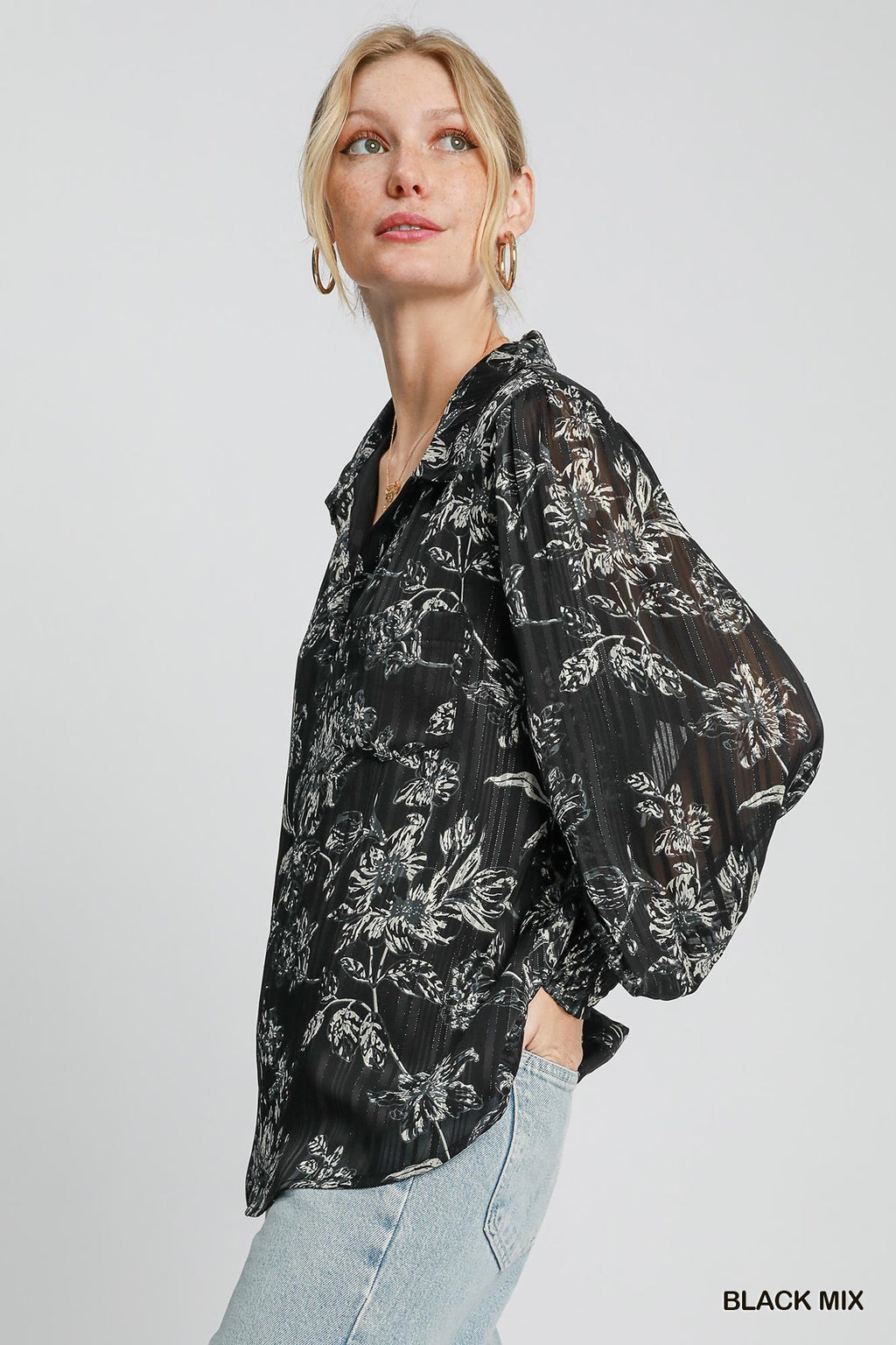 "Gabriella" Lurex Floral Blouse - The Katie Grace Boutique