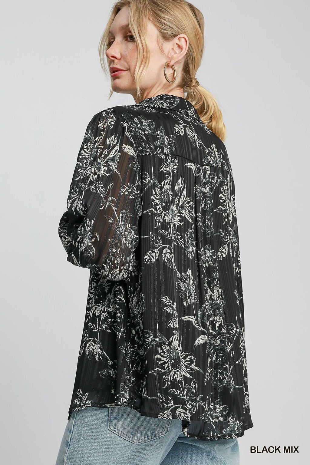 "Gabriella" Lurex Floral Blouse - The Katie Grace Boutique