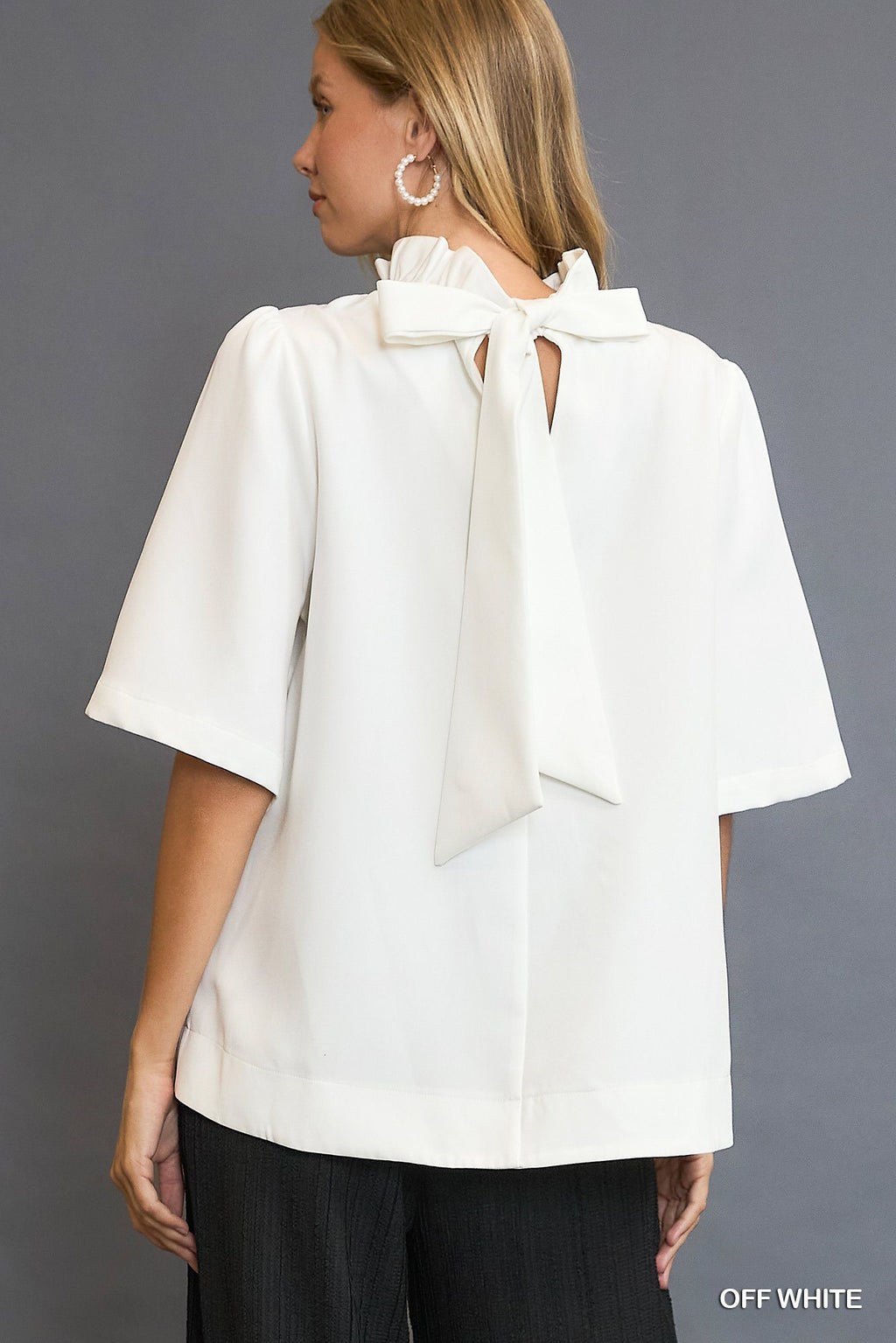 "Maggie" Bell Sleeve Blouse with Bow Tie at Neckline, 2 colors