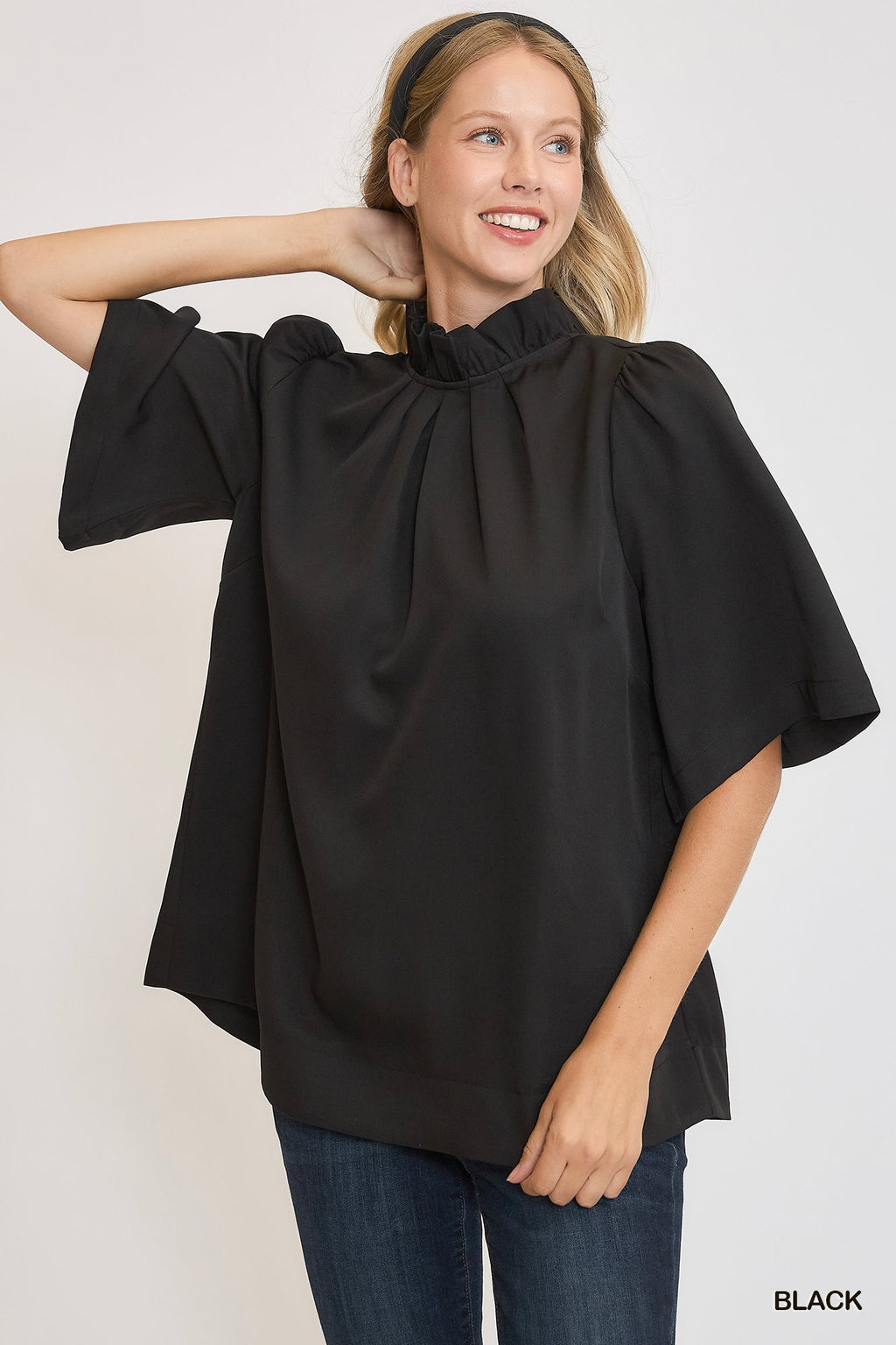 "Maggie" Bell Sleeve Blouse with Bow Tie at Neckline, 2 colors