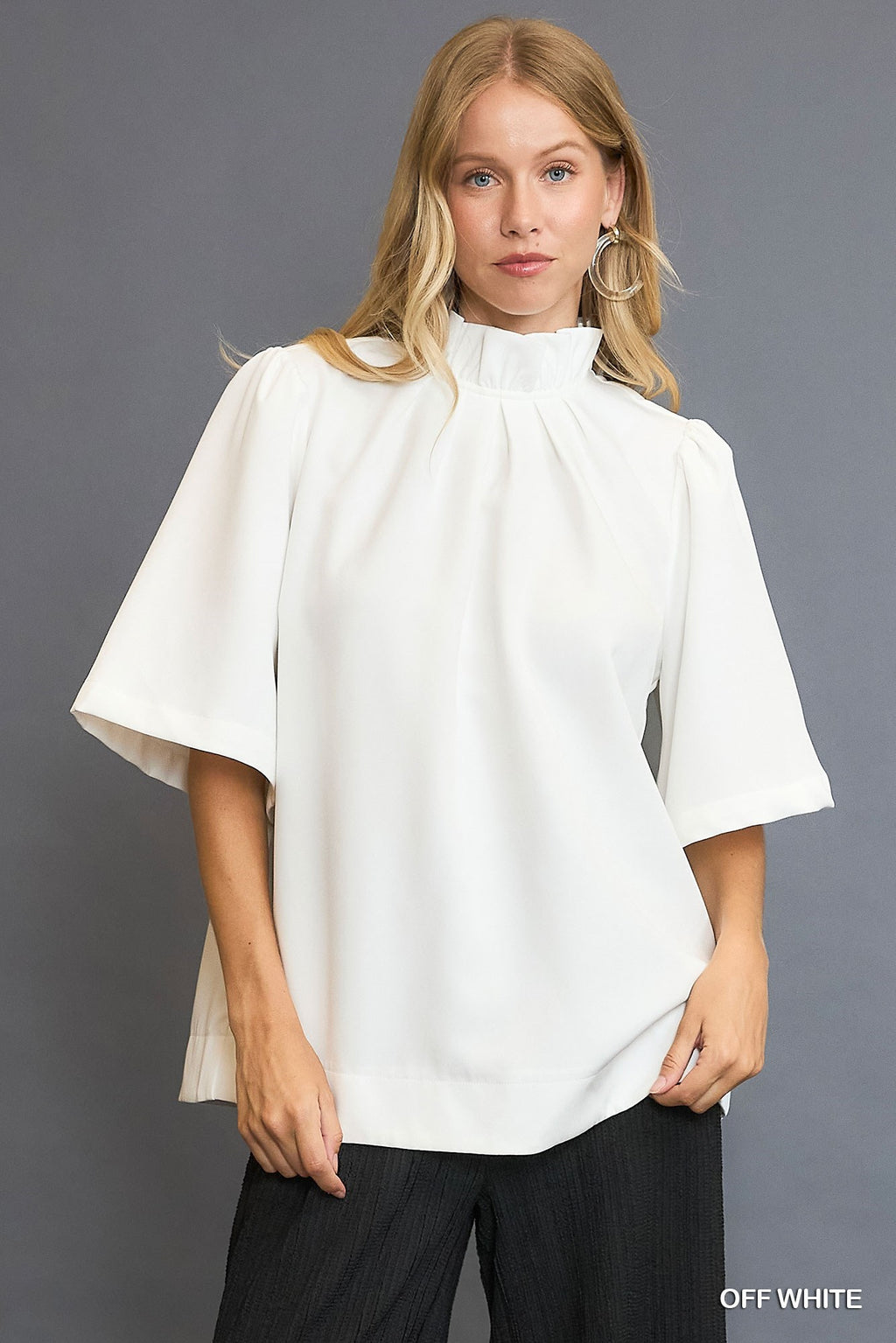 "Maggie" Bell Sleeve Blouse with Bow Tie at Neckline, 2 colors