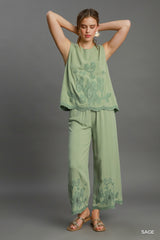 "Charmaine" Embroidered Matching Separates, Sage - The Katie Grace Boutique
