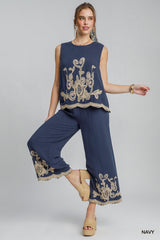 "Charmaine" Embroidered Separates. Navy - The Katie Grace Boutique