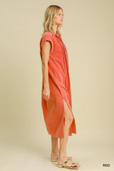 "Becka" Pintuck Washed Midi Dress - The Katie Grace Boutique