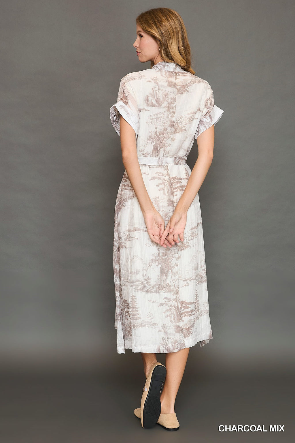 "Ophelia" Toile Midi Dress, Taupe - The Katie Grace Boutique