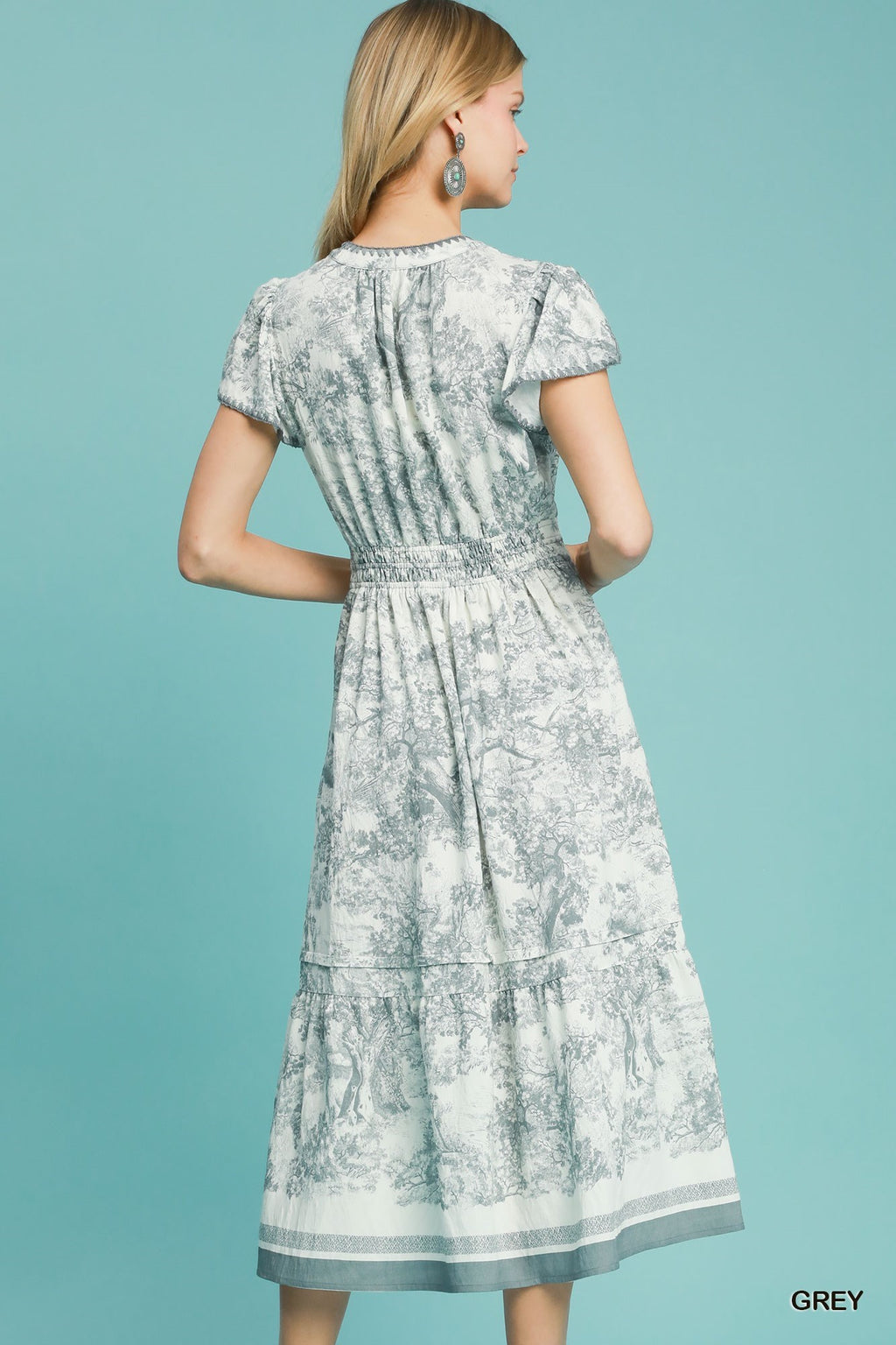 "Sarah" Toile Midi Dress, Charcoal - The Katie Grace Boutique