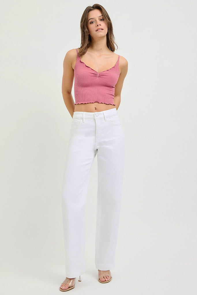 "Nina" High Rise White Jeans