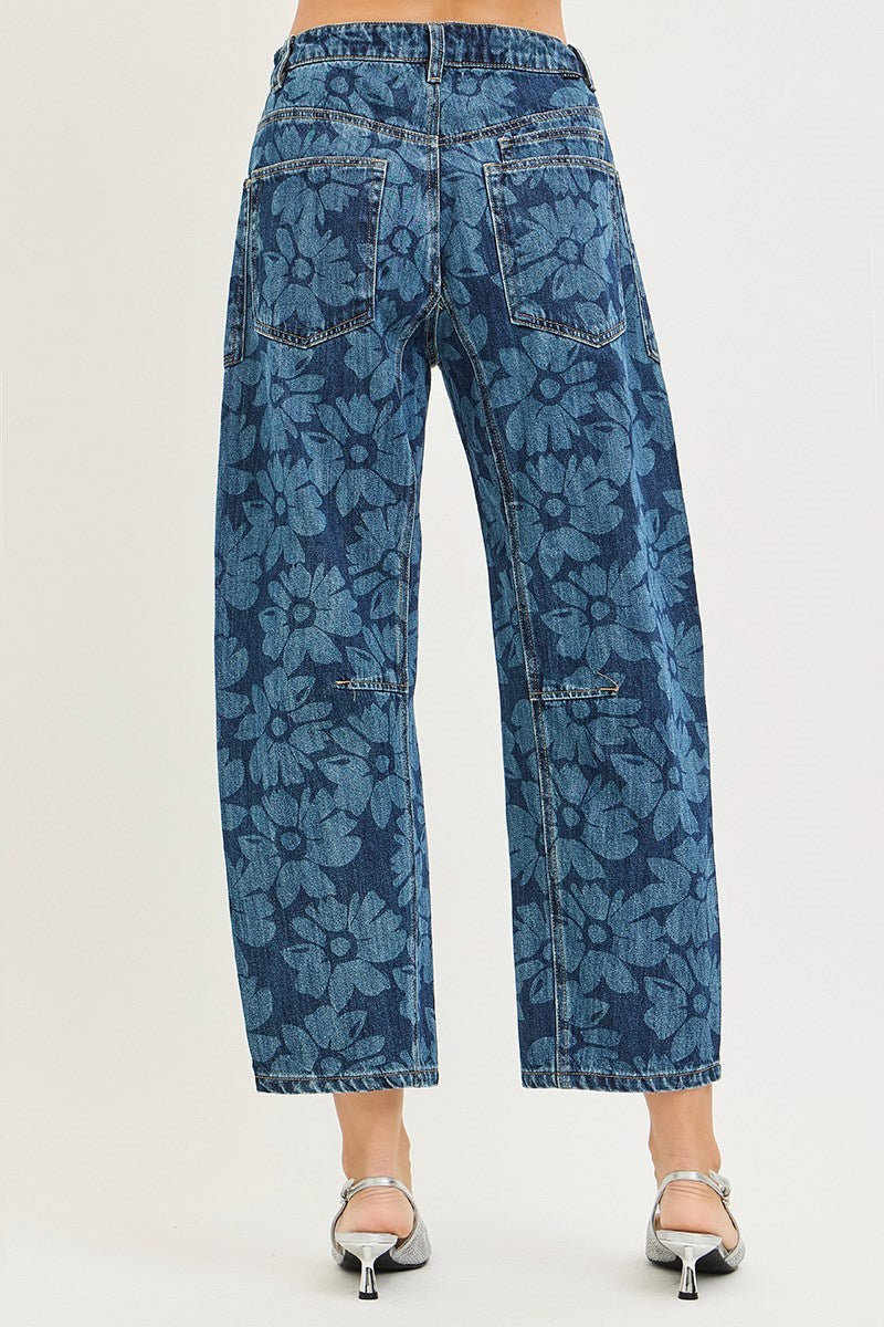 "Loli" Barrel Floral Jeans - The Katie Grace Boutique