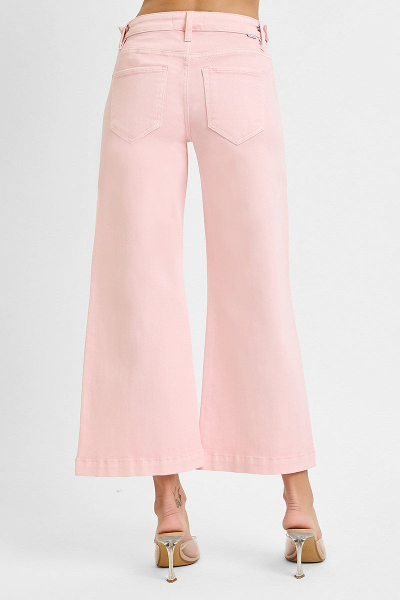 "Bella" Wide Leg Cropped Pink Jeans