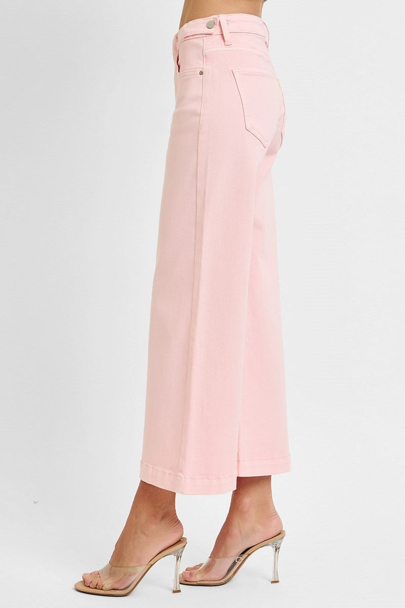 "Bella" Wide Leg Cropped Pink Jeans