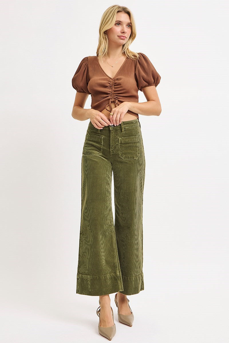 "Olivia" Corduroy Cropped Wide Pants