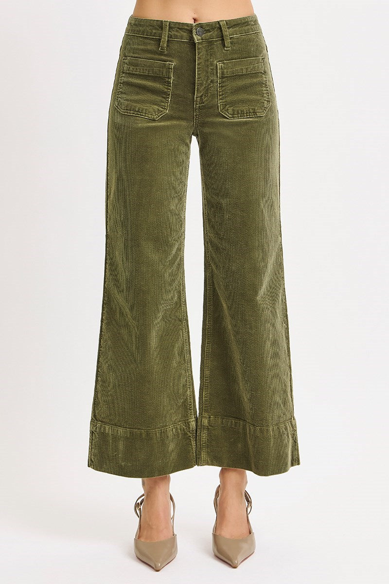 "Olivia" Corduroy Cropped Wide Pants
