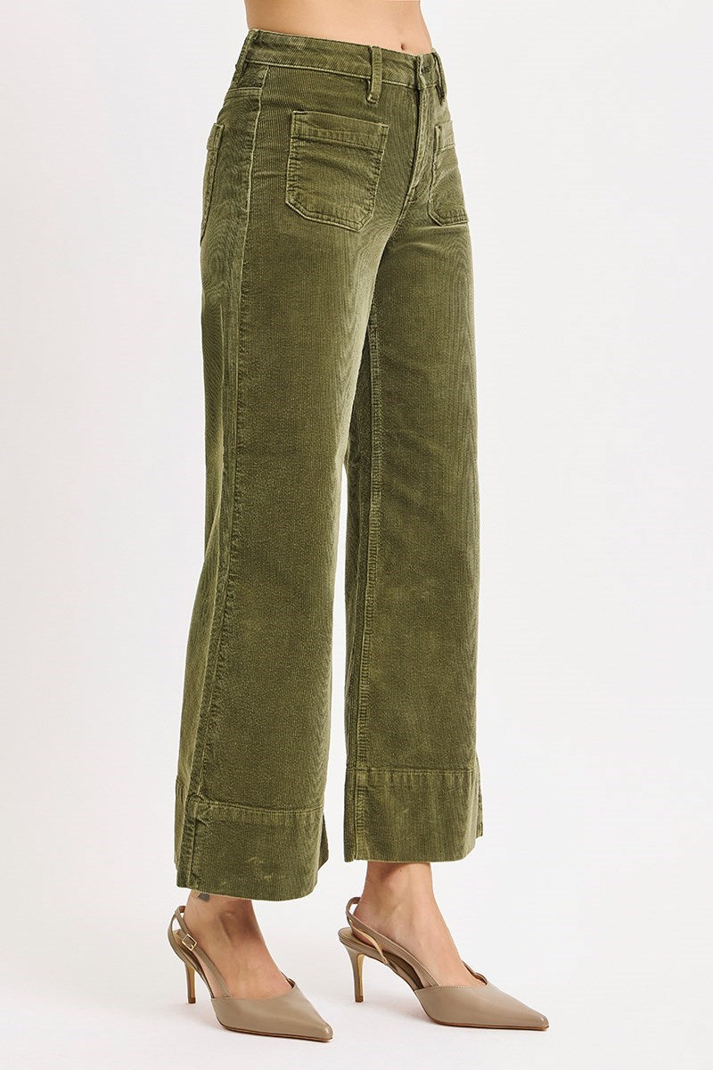 "Olivia" Corduroy Cropped Wide Pants