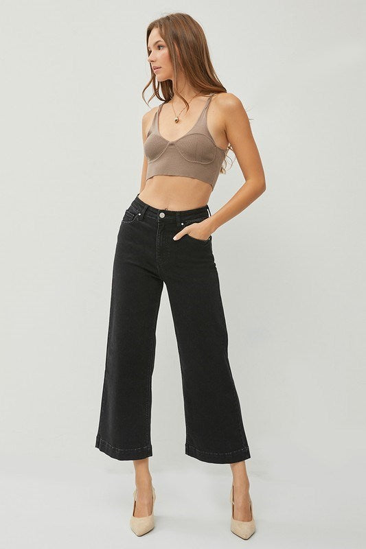 "Jess" Wide Leg Cropped, Black - The Katie Grace Boutique