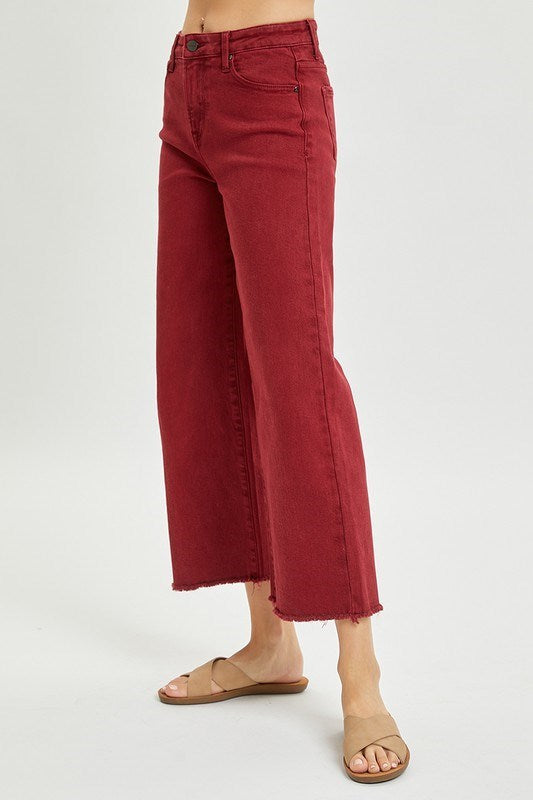 "Cheri" Wide Leg Tummy Control Jeans, Wine - The Katie Grace Boutique