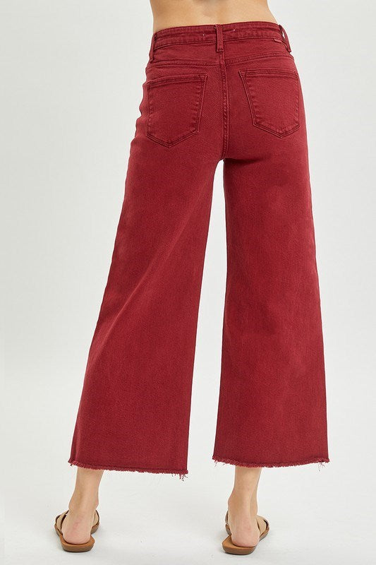 "Cheri" Wide Leg Tummy Control Jeans, Wine - The Katie Grace Boutique