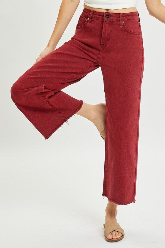 "Cheri" Wide Leg Tummy Control Jeans, Wine - The Katie Grace Boutique