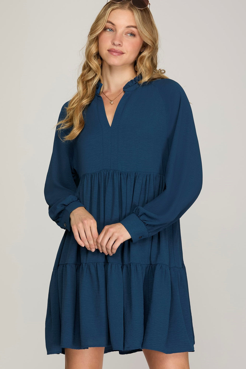 "Brooke" Long Sleeve Tiered Dress - The Katie Grace Boutique