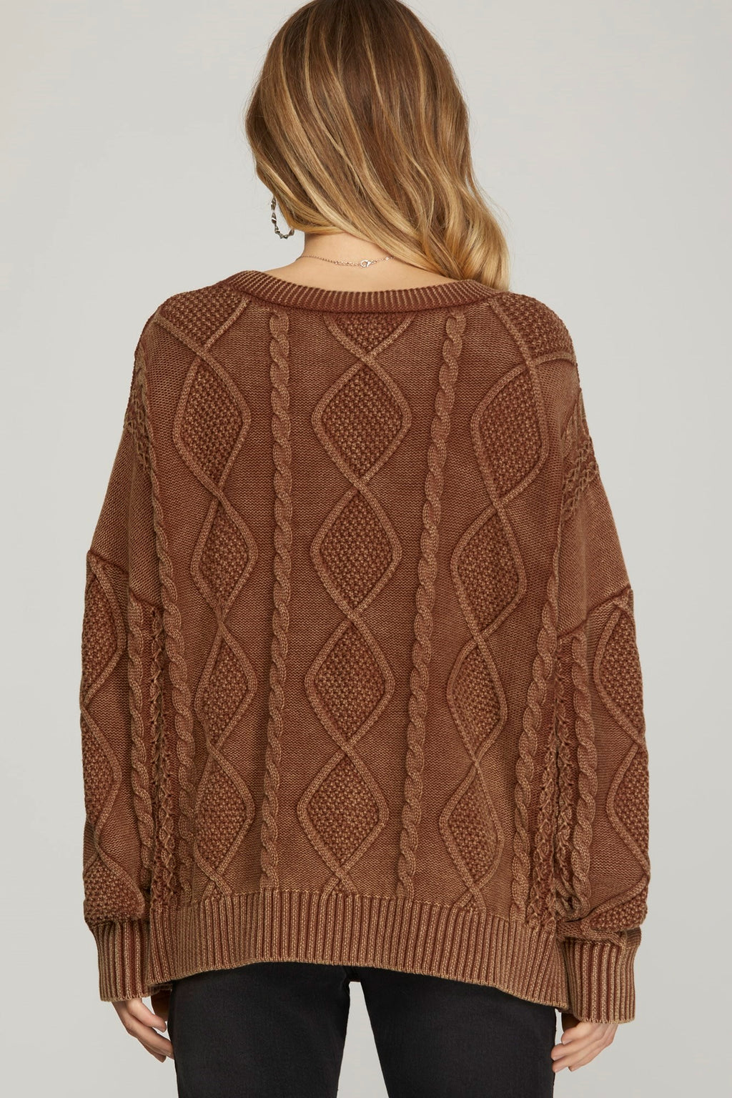 "Kimberly" Mineral washed Cable Knit Sweater, 2 colors