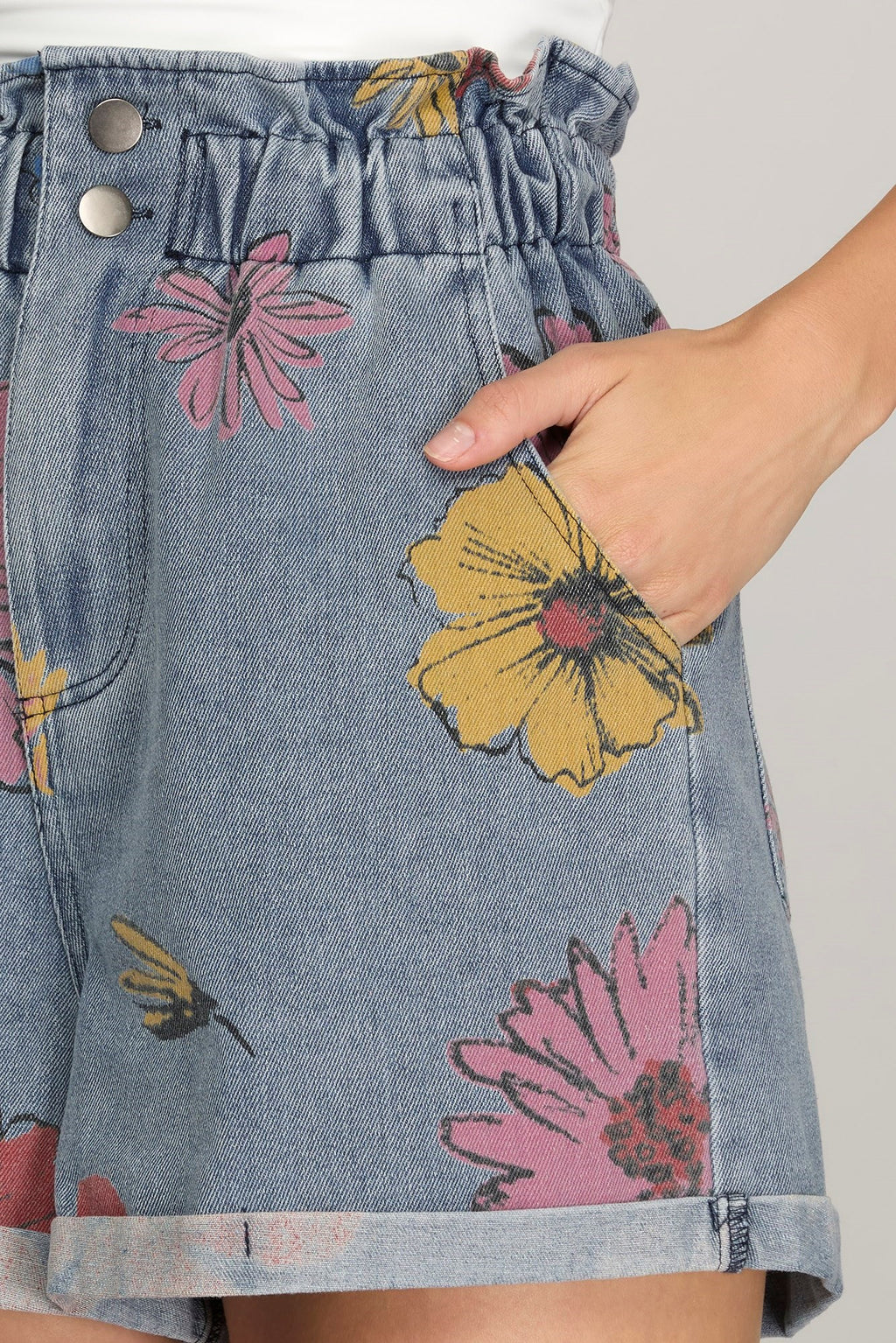"Mandy" Floral Denim Shorts - The Katie Grace Boutique