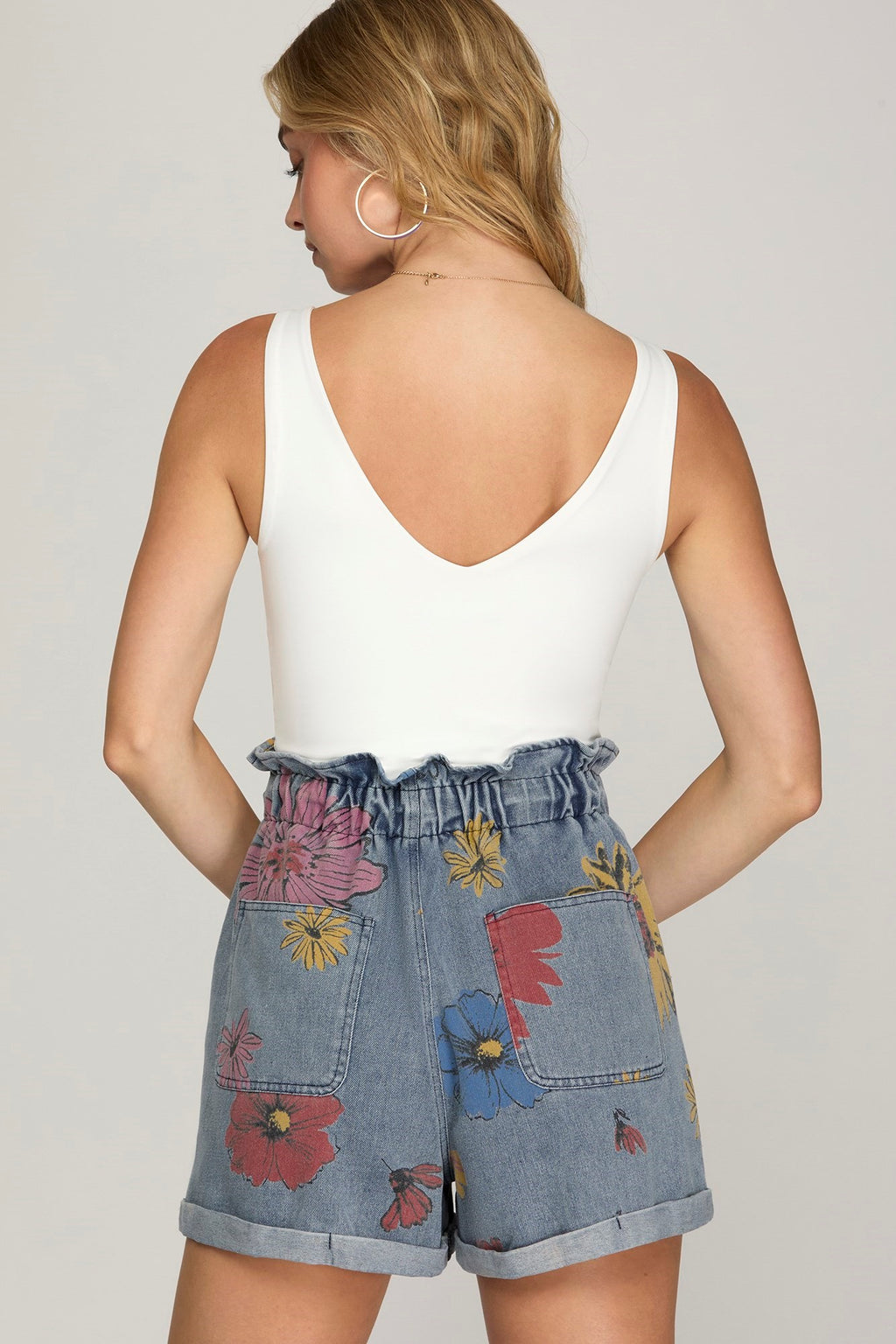"Mandy" Floral Denim Shorts - The Katie Grace Boutique