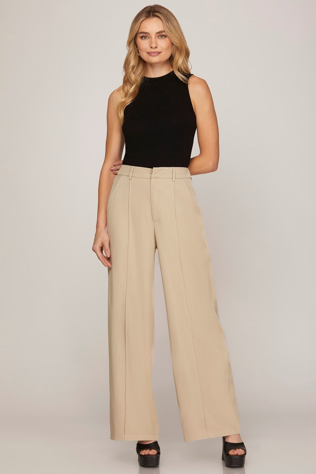 "Camryn" Pintuck Slacks - The Katie Grace Boutique