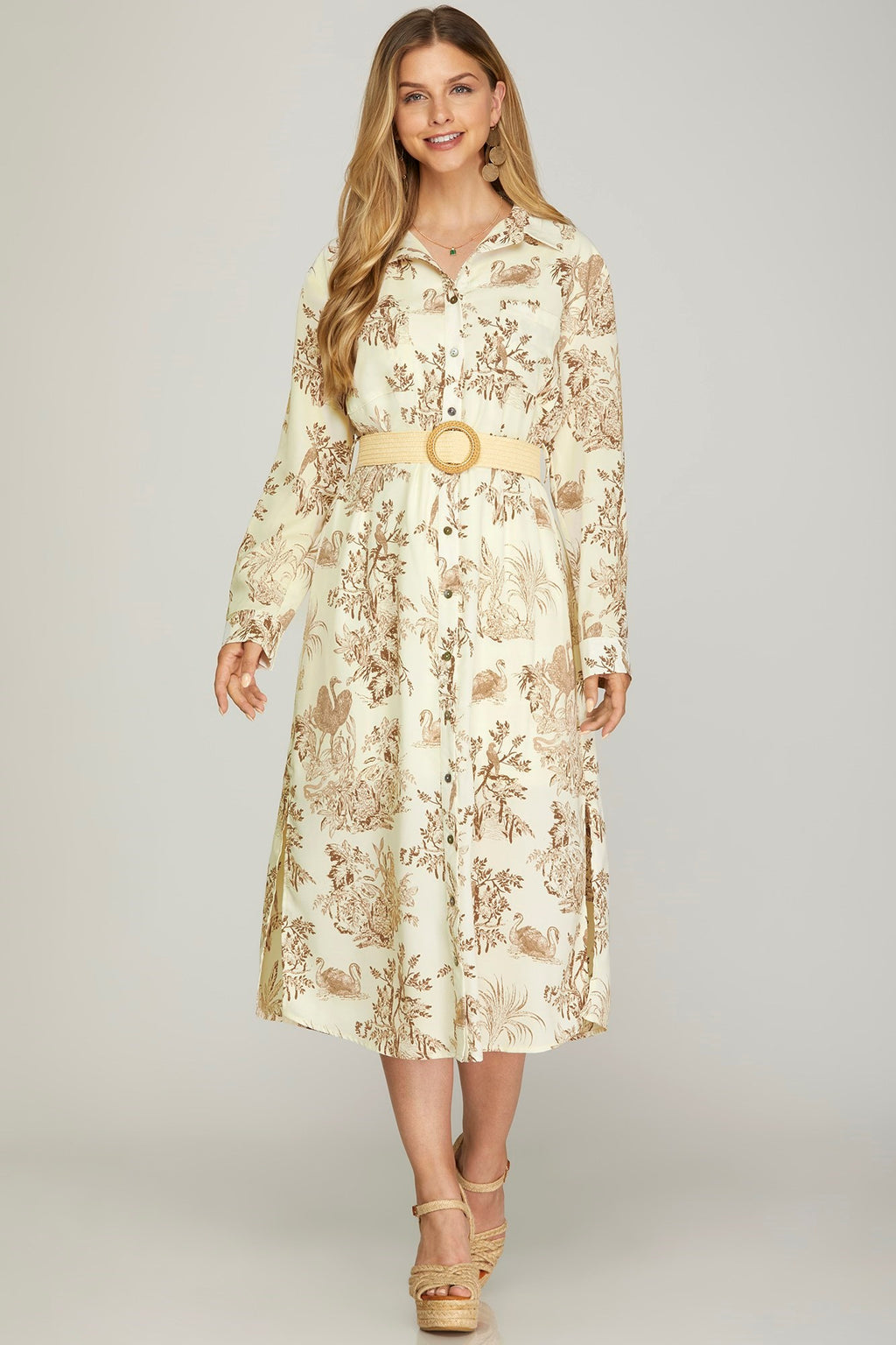 "Savanna" Button Down Midi Dress - The Katie Grace Boutique