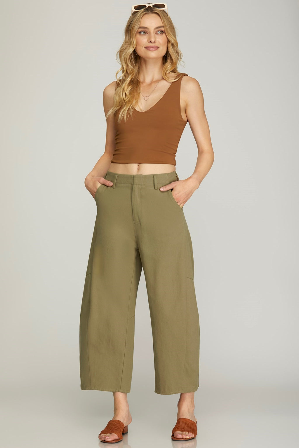 "Thea" Twill Barrel Pants - The Katie Grace Boutique