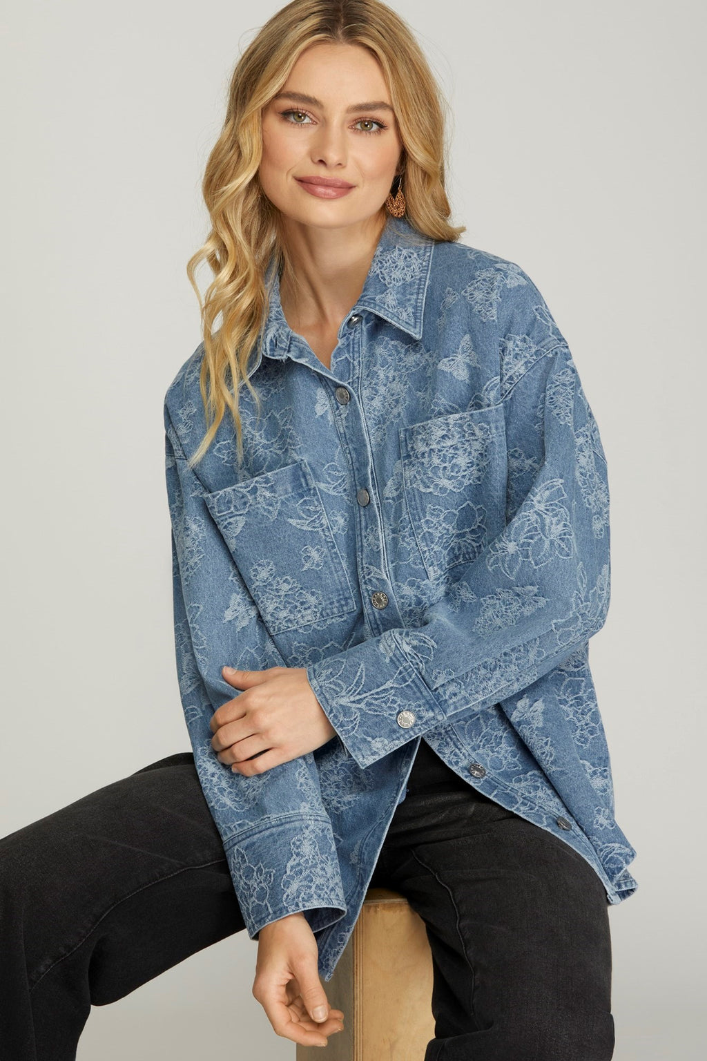 "Ellen" Embroidered Shirt Jacket - The Katie Grace Boutique